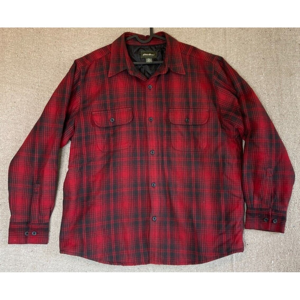 Eddie Bauer Quilt Lined Flannel Shacket Shirt Men's Size M Red/Black Plaid